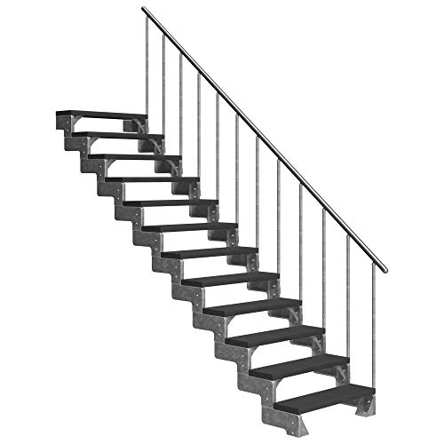 DOLLE Außentreppe Gardentop 13 Stufen Geschosshöhe 234-286 cm inkl. Trimax® Stufen in Anthrazit 100 cm und Einzelstabgeländer von DOLLE
