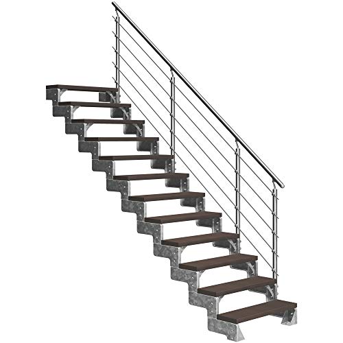DOLLE Außentreppe Gardentop 13 Stufen Geschosshöhe 234-286 cm inkl. Trimax® Stufen in Dunkelbraun 100 cm und edlem Aluminiumgeländer von DOLLE