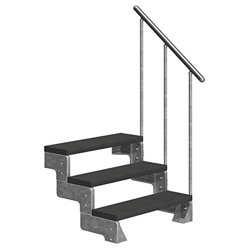 DOLLE Außentreppe Gardentop 3 Stufen Geschosshöhe 54-66 cm inkl. Trimax® Stufen in Anthrazit 100 cm und Einzelstabgeländer von DOLLE