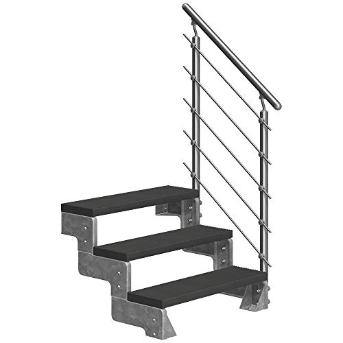 DOLLE Außentreppe Gardentop 3 Stufen Geschosshöhe 54-66 cm inkl. Trimax® Stufen in Anthrazit 80 cm und edlem Aluminiumgeländer von DOLLE