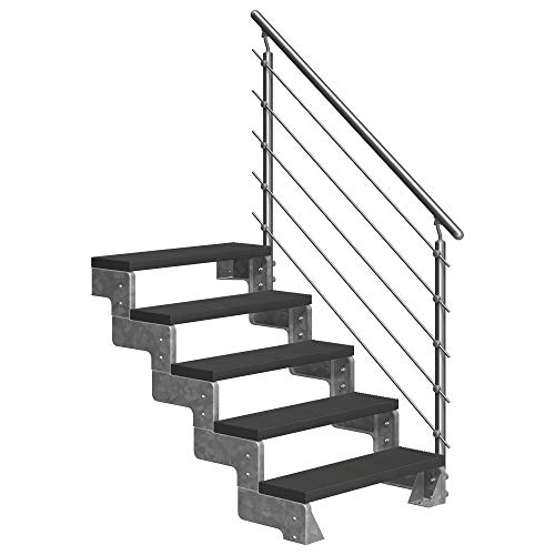 DOLLE Außentreppe Gardentop 5 Stufen Geschosshöhe 90-110 cm inkl. Trimax® Stufen in Anthrazit 80 cm und edlem Aluminiumgeländer von DOLLE