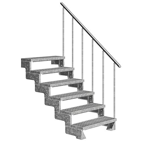 DOLLE Außentreppe Gardentop 6 Stufen Geschosshöhe 108-132 cm inkl. Gitterroststufen 100 cm und Einzelstabgeländer von DOLLE