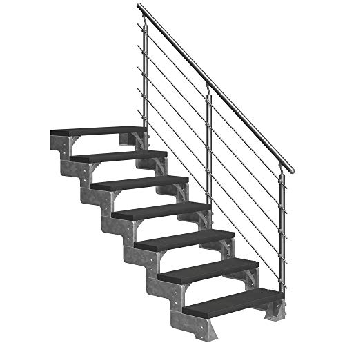 DOLLE Außentreppe Gardentop 7 Stufen Geschosshöh 126-154 cm inkl. Trimax® Stufen in Anthrazit 100 cm und edlem Aluminiumgeländer von DOLLE