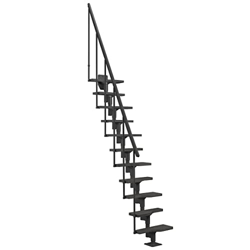 DOLLE Raumspartreppe Atlanta Holztreppe mit 11 Stufen und Geländer einstellbare Geschosshöhe bis 300 cm Anthrazit von DOLLE