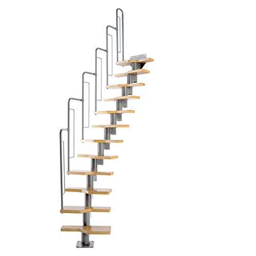 DOLLE Raumspartreppe mit 12 Stufen | Geschosshöhe 240,5-292 cm | Multiplex mit Buche-Deckfurnier | Treppe mit Geländer | Bausatz | einfache Montage | Gerade bis ¼-gewendelt von DOLLE