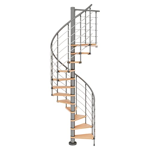 DOLLE Spindeltreppe Oslo Buche lackiert 14 Stufen / 15 Steigungen Höhe 315-345 cm Durchmesser 120 cm Unterkonstruktion Grau pulverbeschichtet von DOLLE