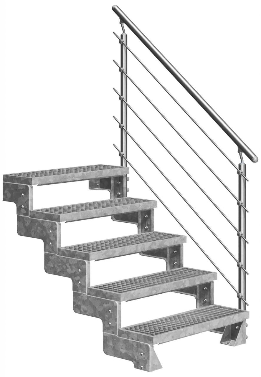 Dolle Außentreppe Gardentop mit Edelstahl-Geländer Breite 100 cm Gitterrost von DOLLE