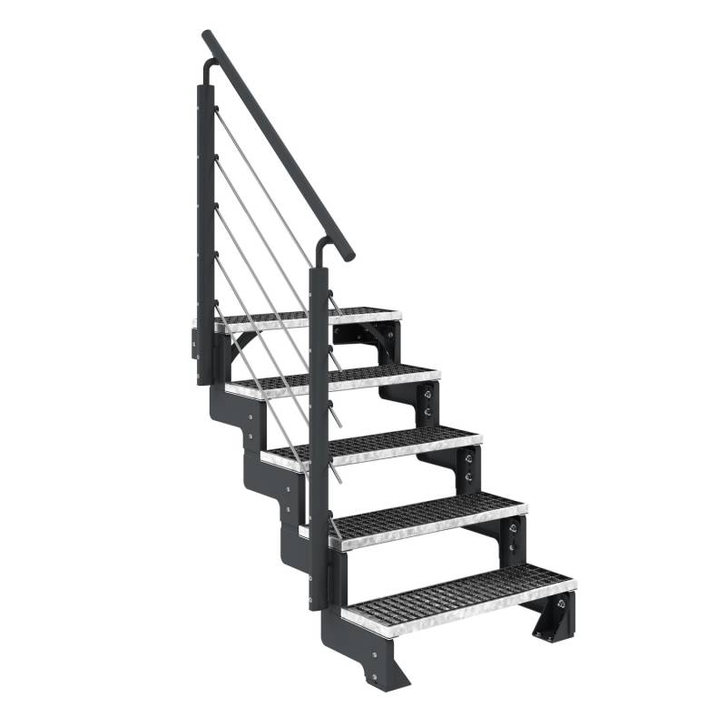 Dolle Außentreppe Gardentop Anthrazit 5 Gitterroststufe 80 cm inkl. Geländer von DOLLE