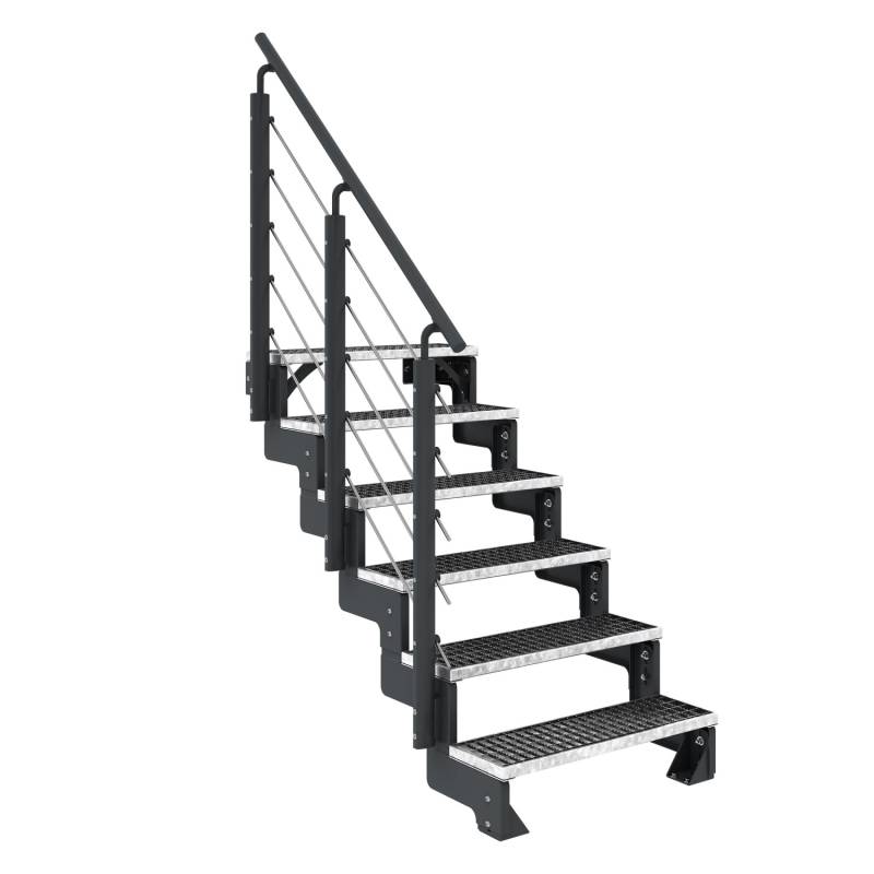 Dolle Außentreppe Gardentop Anthrazit 6 Gitterroststufe 80 cm inkl. Geländer von DOLLE