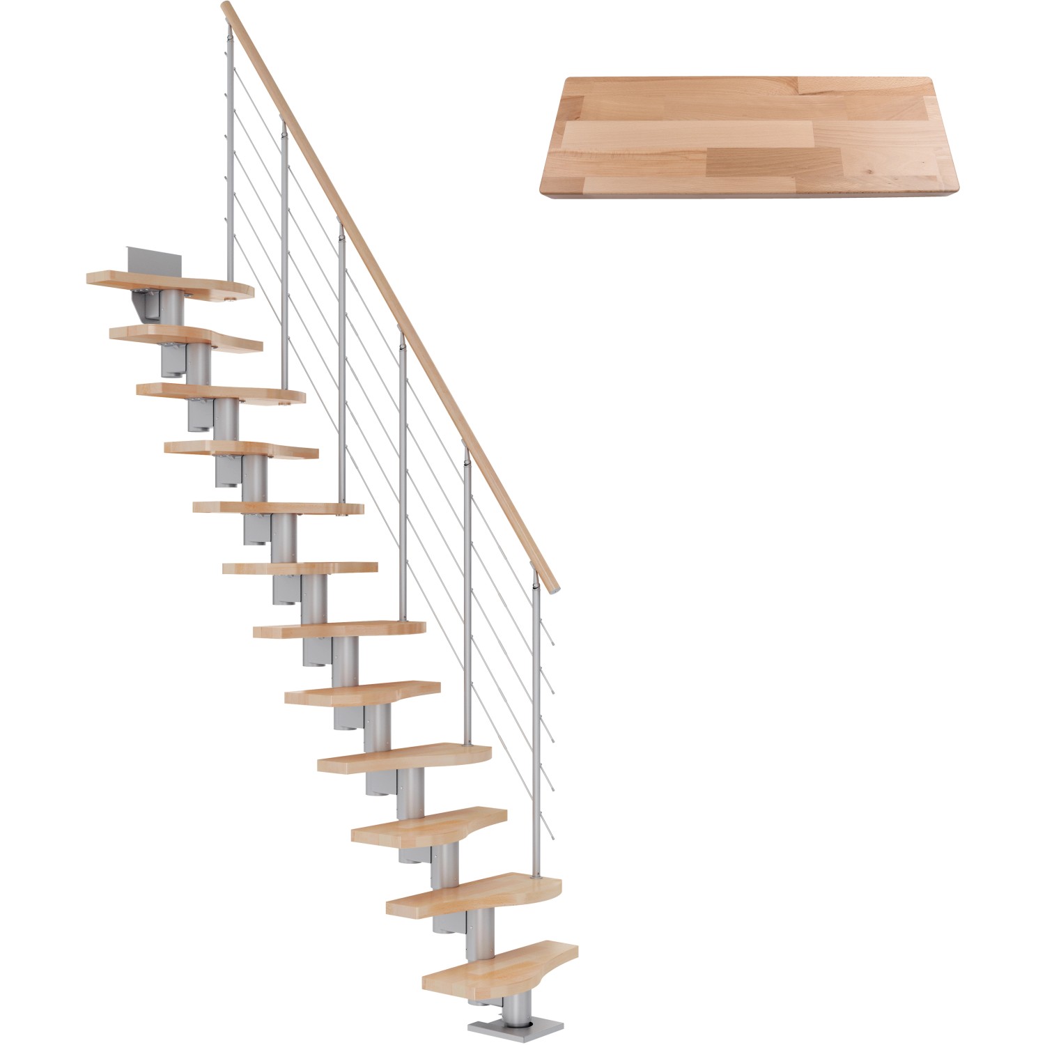 Dolle Mittelholmtreppe Basel Buche Perlgrau GH bis 299 cm Variabel 64 cm FSC von DOLLE