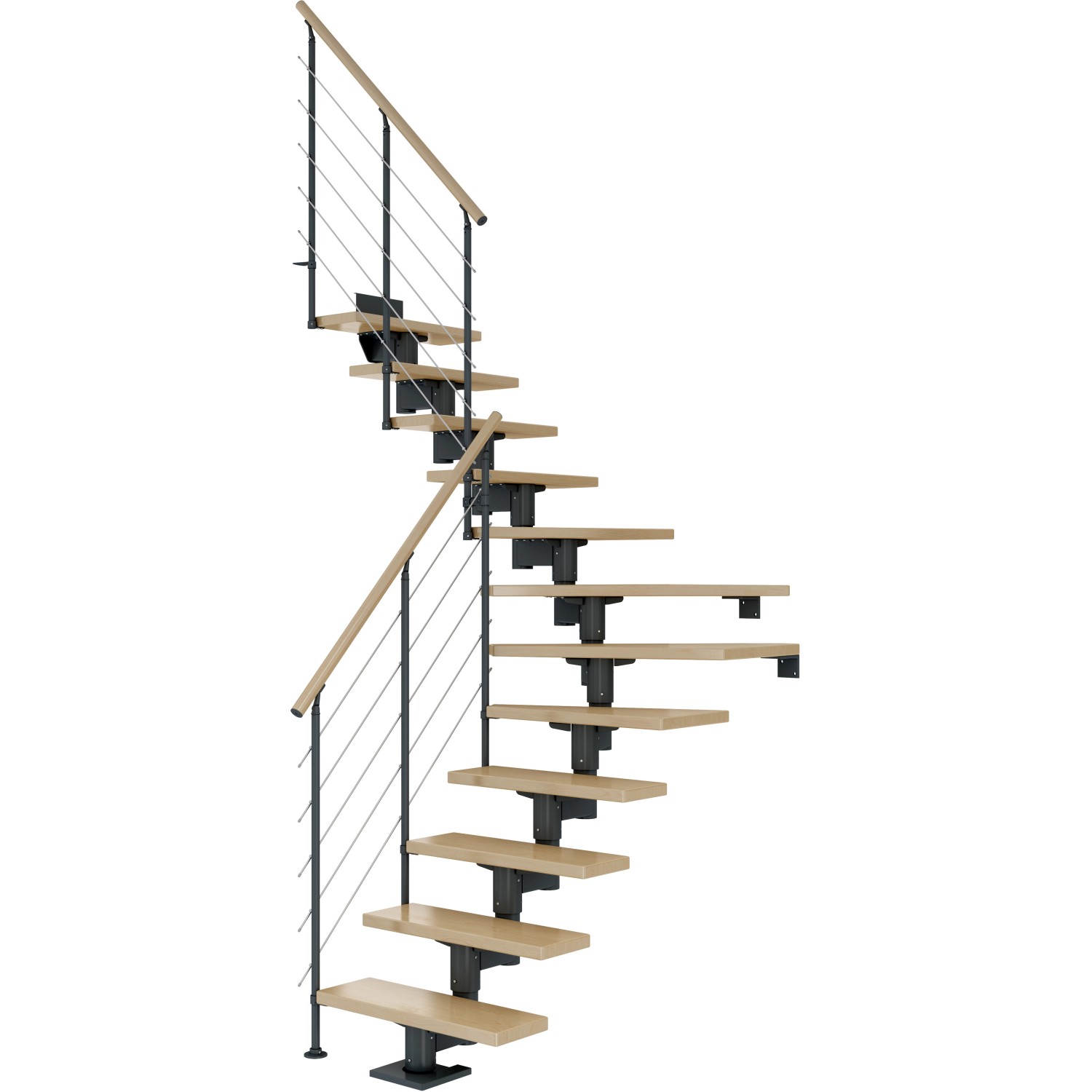 Dolle Mittelholmtreppe Cork Ahorn Anthrazit GH b. 270cm 1/4 Gewendelt 75cm FSC von DOLLE