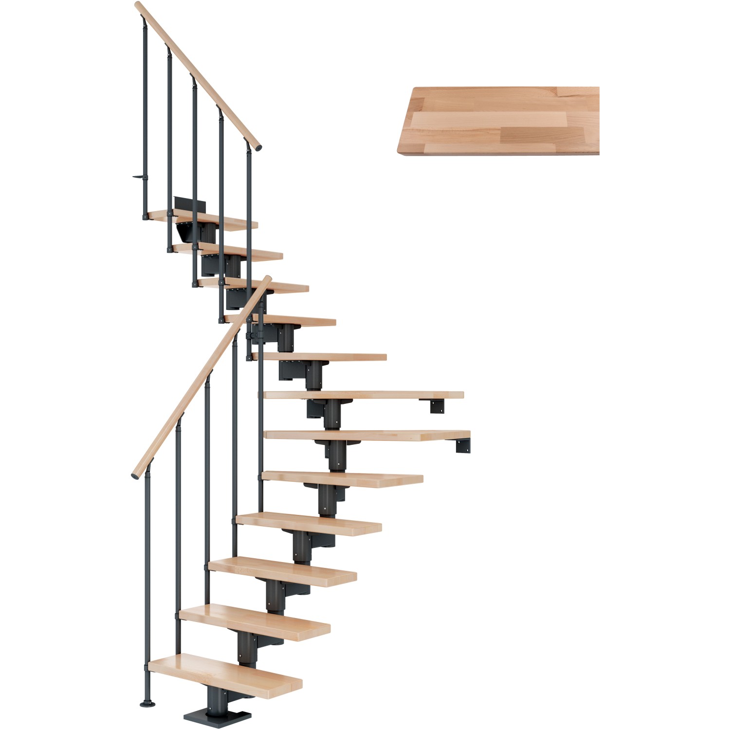 Dolle Mittelholmtreppe Cork Buche Anthrazit GH b. 270cm 1/4 Gewendelt 75 cm FSC von DOLLE