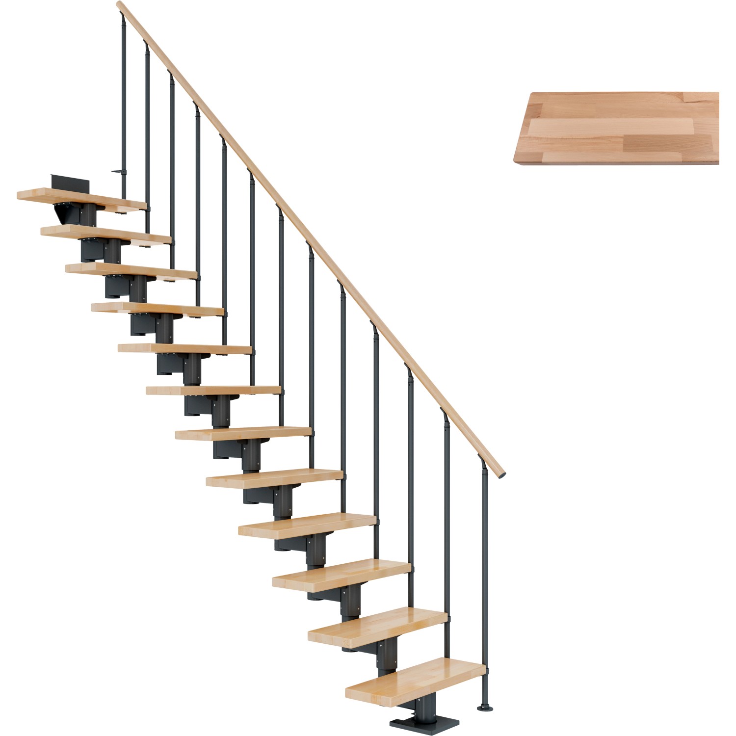 Dolle Mittelholmtreppe Cork Buche Anthrazit GH bis 270 cm Gerade 75 cm FSC von DOLLE