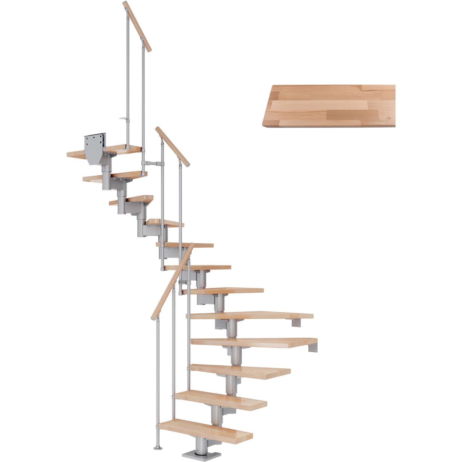 Dolle Mittelholmtreppe Cork Buche Perlgrau GH b. 292 cm 1/2 Gewendelt 75 cm FSC von DOLLE