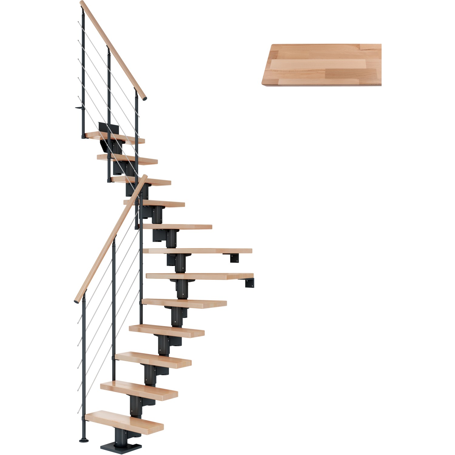 Dolle Mittelholmtreppe Dublin Buche Anthrazit GH bis 270 cm 1/2 Gewendelt 65 cm von DOLLE