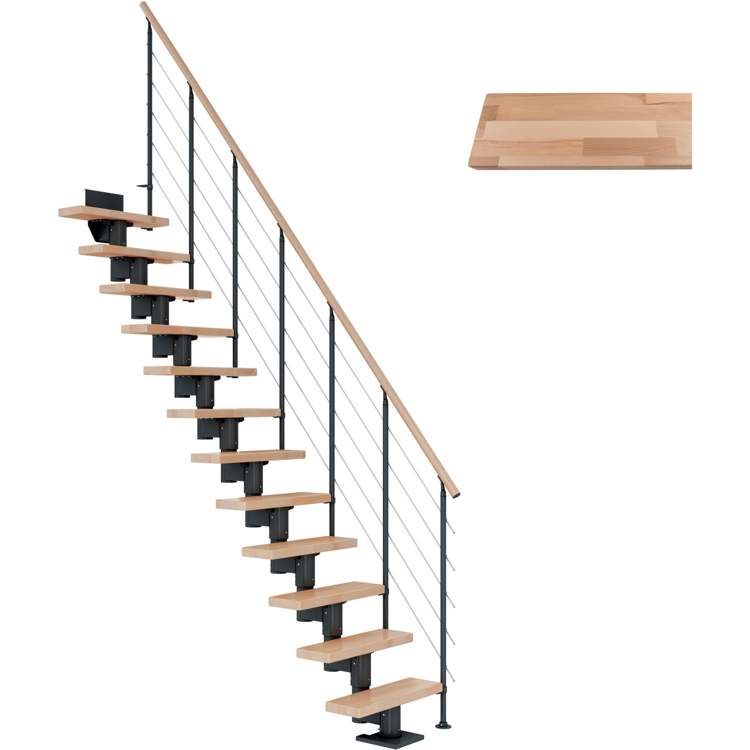 Dolle Mittelholmtreppe Dublin Buche Anthrazit GH bis 270 cm Gerade 65 cm FSC von DOLLE