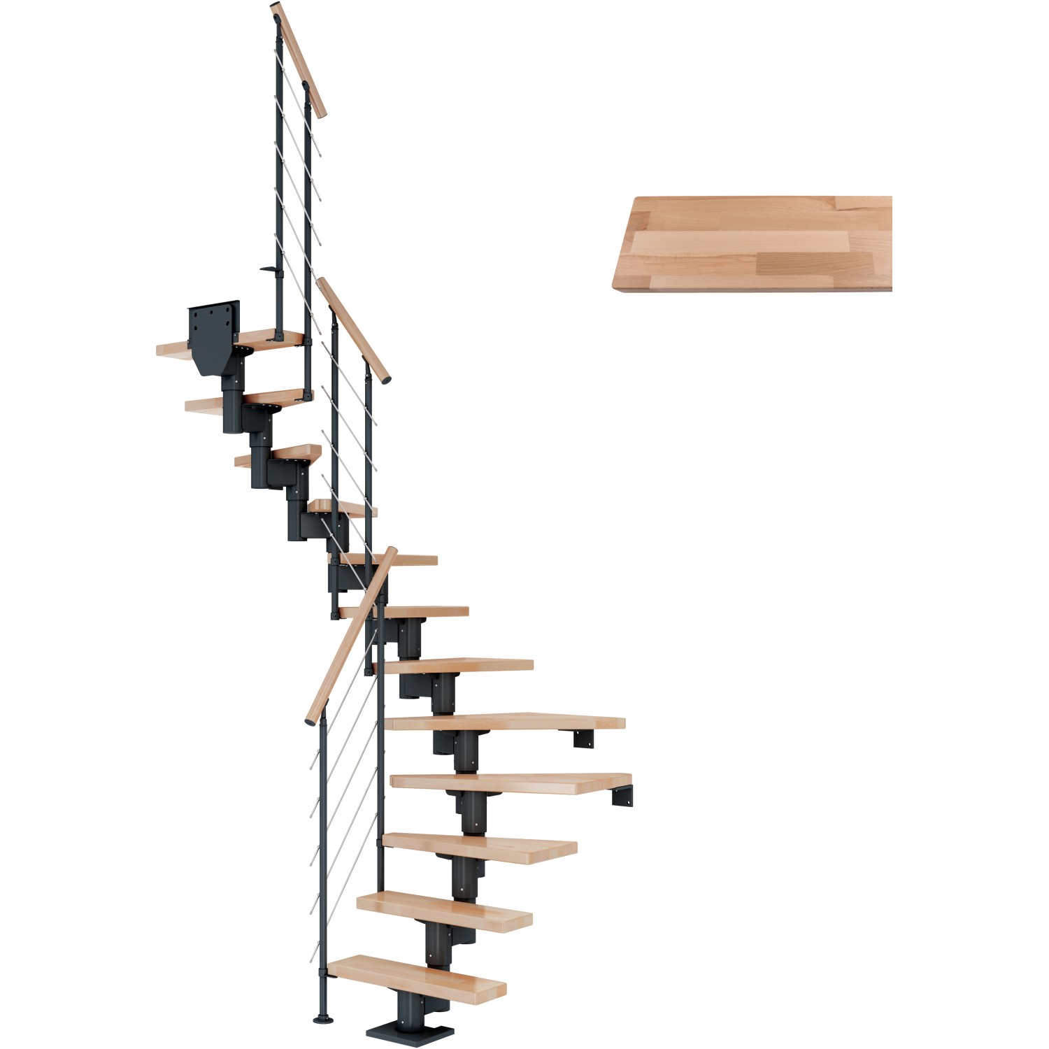 Dolle Mittelholmtreppe Dublin Buche Anthrazit GH bis 292 cm 1/2 Gewendelt 75 cm von DOLLE