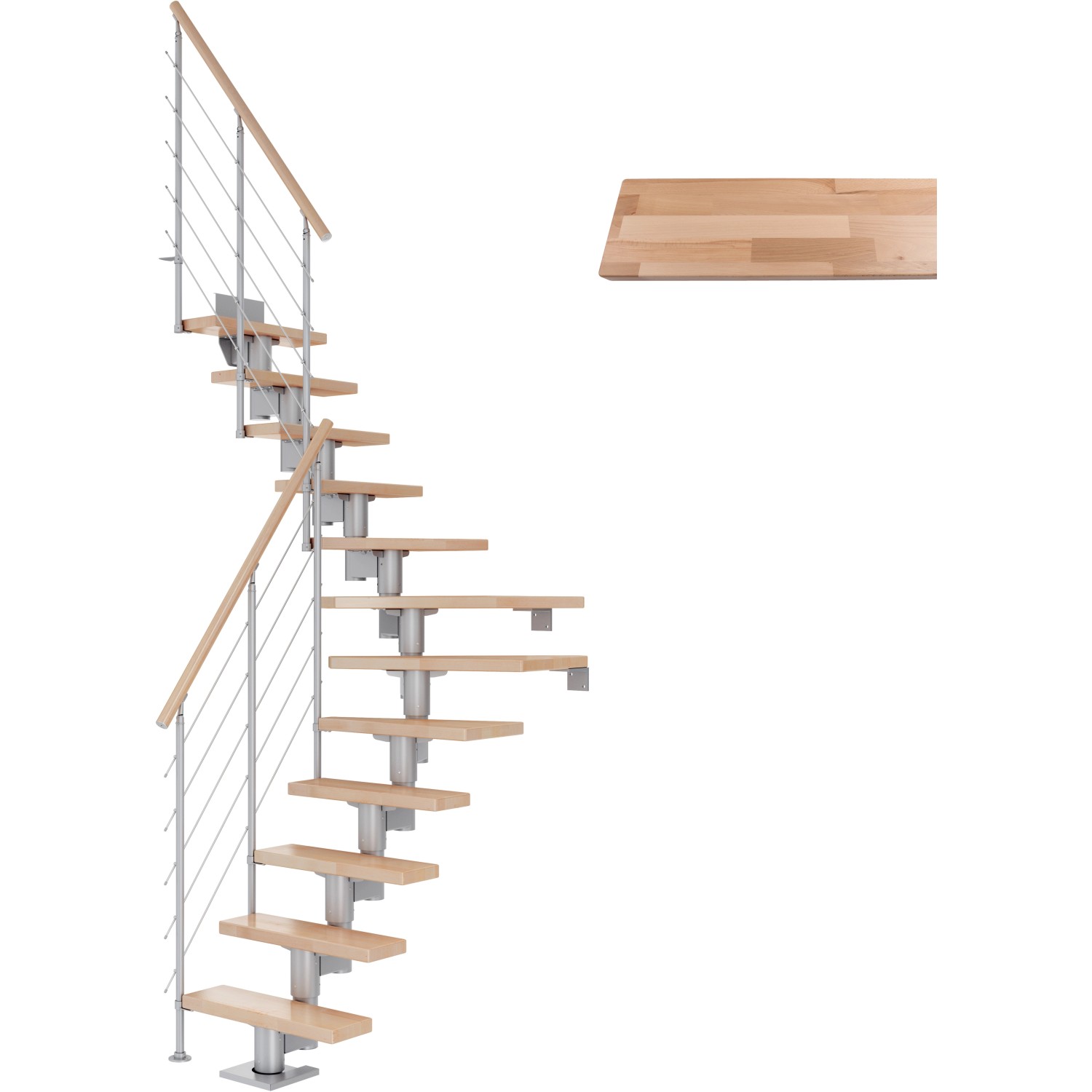 Dolle Mittelholmtreppe Dublin Buche Perlgrau GH bis 270 cm 1/4 Gewendelt 65 cm von DOLLE