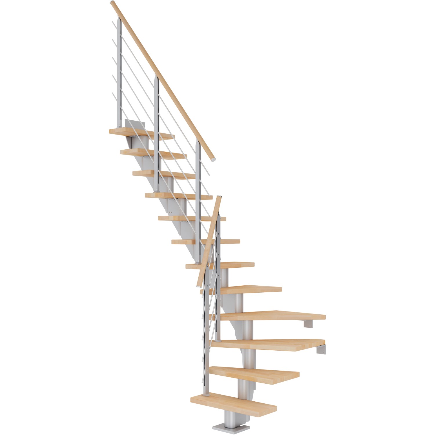 Dolle Mittelholmtreppe Frankfurt Buche Perlgrau GH bis 258 cm 1/4Gewendelt 65 cm von DOLLE