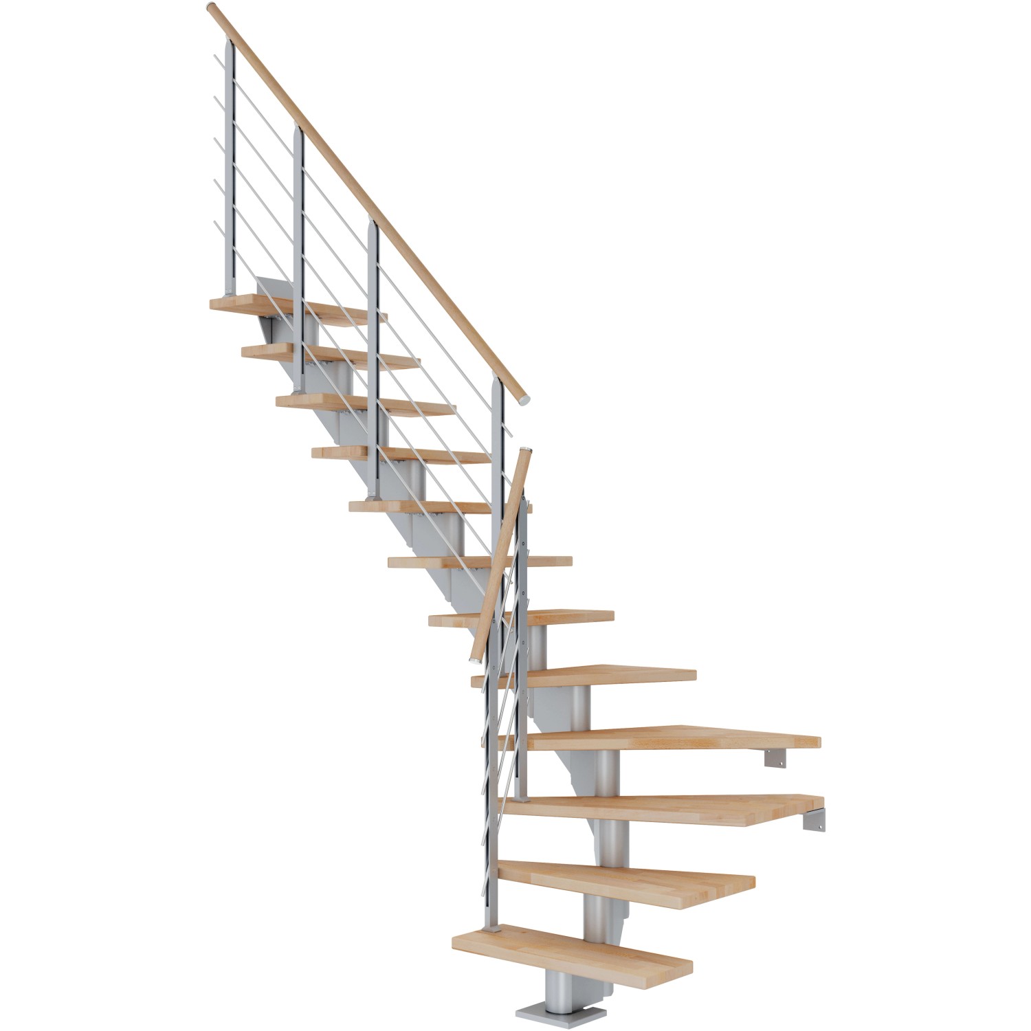 Dolle Mittelholmtreppe Hamburg Buche Perlgrau GH bis 279 cm 1/4 Gewendelt 85 cm von DOLLE