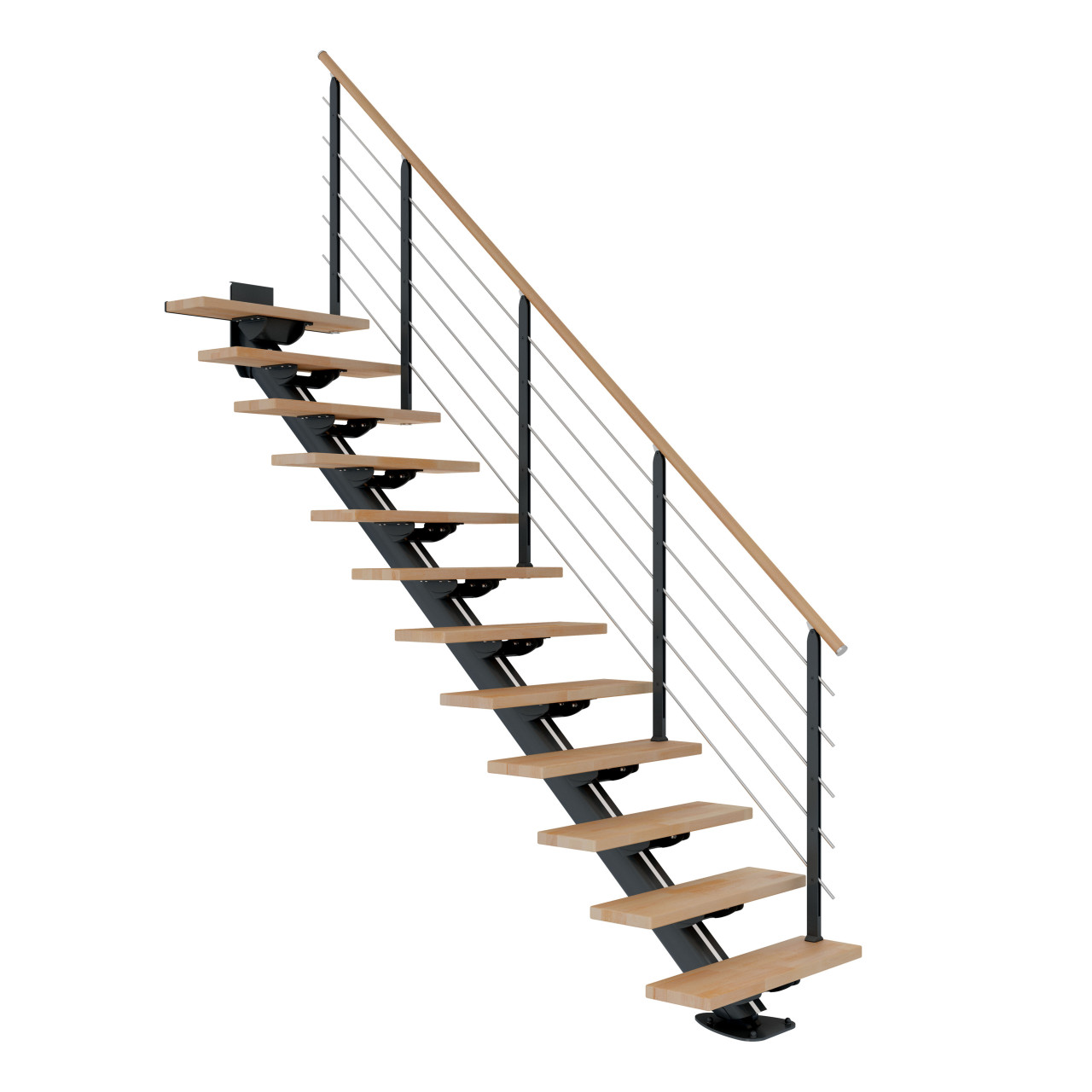 Dolle Mittelholmtreppe Sydney Buche 75 cm 11 Stufen gerade mit Geländer anthrazit von DOLLE