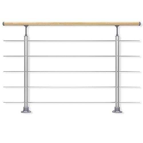 DOLLE Aluminium Geländer-Set Handlauf aus Buche Füllstäbe aus Edelstahl aufgesetzte Montage 150 cm von DOLLE