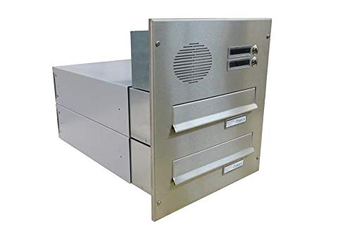 B-042 2er Edelstahl Mauerdurchwurf Briefkastenanlage mit 2 Klingeln & Sprechsieb (Tiefe: 39-62 cm) - LETTERBOX24.de von DOLS