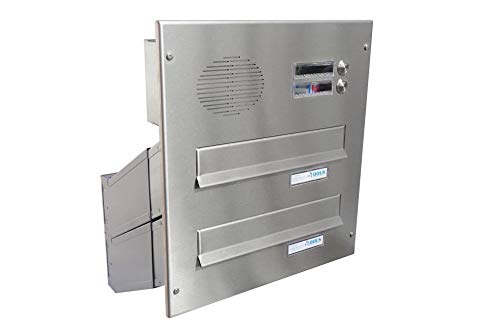 D-041 2er Edelstahl Mauerdurchwurf Briefkasten mit 2 Klingeln & Sprechsieb (Tiefe: 23-38 cm) - LETTERBOX24.de von DOLS