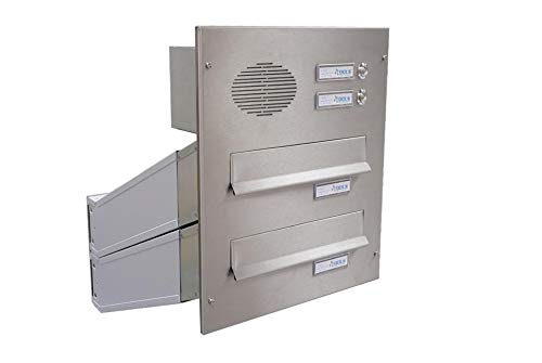 D-042 2er Edelstahl Mauerdurchwurf Briefkastenanlage mit 2 Klingeln & Sprechsieb (Tiefe: 35-50 cm) - LETTERBOX24.de von DOLS