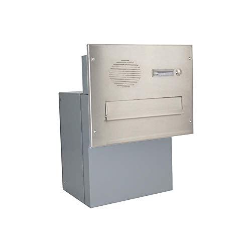 F-042 Edelstahl Mauerdurchwurf Briefkasten mit Klingel & Sprechsieb (Tiefe: 27-40,5 cm) - LETTERBOX24.de von DOLS