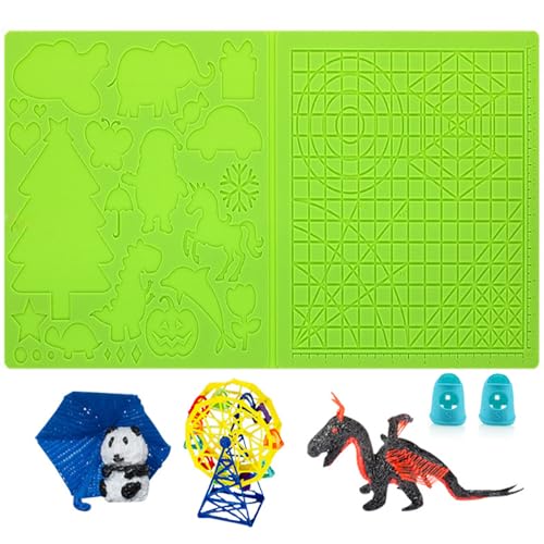 3D Stift Vorlage, 3d Stifte Silikon matte,3D Druckstift Vorlage,große Matte (41,5 x 20,5cm) mit Tiermuster hilfreich für Anfänger,Kinder und 3D-Stiftkünstler.(grün) von DOLYUU