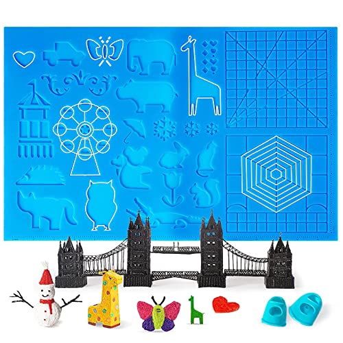 3D stift Vorlage,DOLYUU 3D Druckstift Vorlage,3D Stifte Matte,große Matte (40,5 x 27,1cm) mit Tiermuster hilfreich für Anfänger und 3D-Stiftkünstler,mit 2 Finger Stall. von DOLYUU