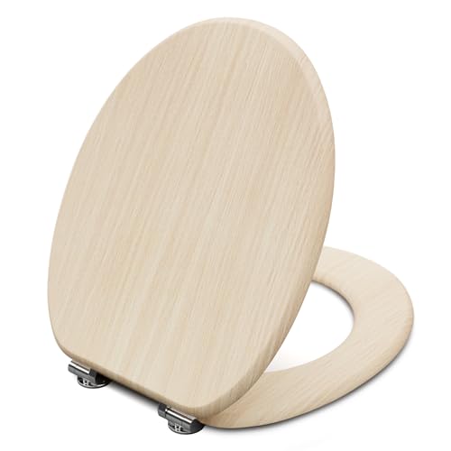 DOMBACH Toilettendeckel mit Absenkautomatik, Holz WC Sitz & Deckel, Rutschfester Klodeckel, Ovaler Toilettensitz Abnehmbar, Klobrille mit Absenkautomatik, Absenkbarer Toilettendeckel, Tragkraft 150kg von DOMBACH
