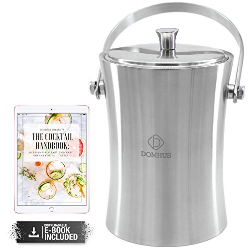 DOMHUS® 2,0L Premium Eiswürfelbehälter mit Deckel und Zange | Edelstahl Sektkühler Eiseimer Doppelwändiger Isolierter Eisbehälter aus Edelstahl mit Tragegriff | Silber Matt von DOMHUS