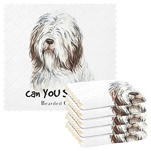 Bearded Collie Hunde-Küchentücher Wiederverwendbare Geschirrtücher Set von 6 Stück saugfähige Handtücher zum Geschirrtücher zum Trocknen der Hände Küchenzubehör von DOMIKING