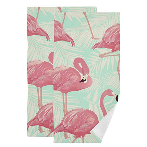 Dekorative Handtücher für Badezimmer – Rosa Flamingo Baumwolle Gästehandtuch Set von 2 saugfähigen Waschlappen für Fitnessstudio Sport Badezimmer Zuhause von DOMIKING
