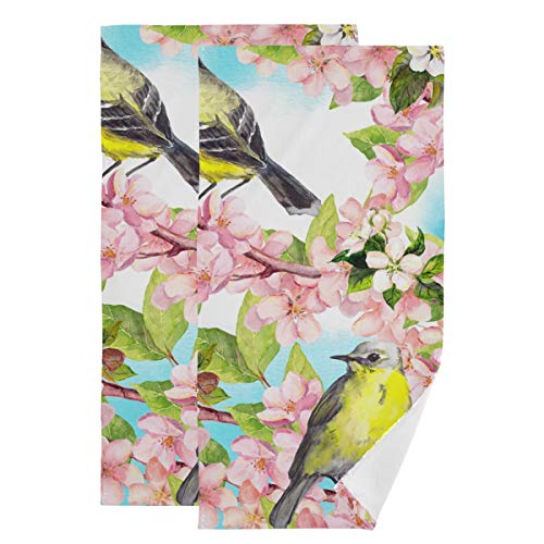 Dekorative Handtücher fürs Badezimmer - Frühlingsblumen Vögel Baumwolle Gästehandtuch 2er Set saugfähig tag1 für tag2 von DOMIKING
