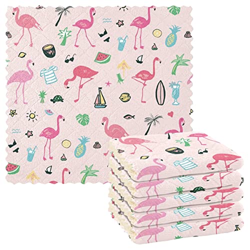 Flamingo Küchentücher Wiederverwendbare Geschirrtücher Set von 6 Stück saugfähige Handtücher zum Geschirrtücher zum Trocknen der Hände Küchenzubehör von DOMIKING