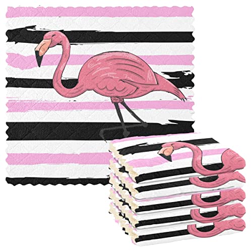 Flamingo Pink Line Küchentücher Wiederverwendbare Geschirrtücher Set mit 6 Stück saugfähige Handtücher für Geschirrtücher für Waschküche, Küchenzubehör von DOMIKING