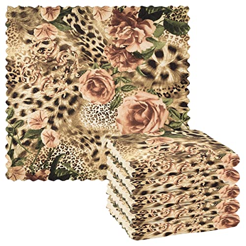 Leopard Blume Küchentücher Wiederverwendbare Geschirrtücher Set von 6 Stück saugfähige Handtücher für Geschirrtücher zum Waschen Trocknen Küchenzubehör von DOMIKING