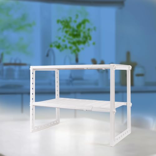 Domínio Metálico Erweiterbares Regal (50 – 70 cm) – verstellbares Regal mit 2 Ebenen – Mehrzweck-Organizer für Küche, Haushaltsgeräte, Badezimmer – ohne Werkzeuge (weiß) von Domínio Metálico