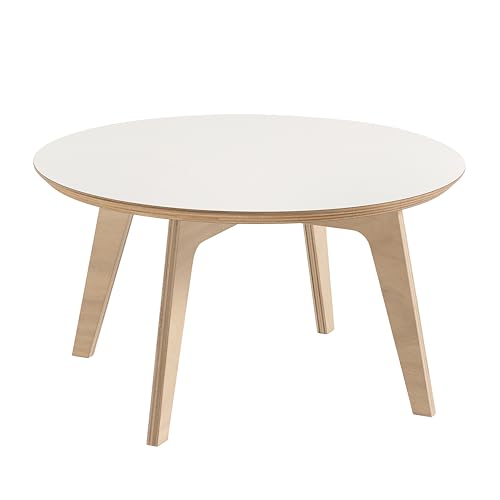 DOMINIS Couchtisch aus edlem Okoumé-Holz – Niedriger Wohnzimmertisch mit weißer Laminatplatte – Perfekt für Wohnzimmer & Wohnbereiche – Handgefertigt – Design & Qualität Made in Italy – Ø 65cm H 35cm von DOMINIS