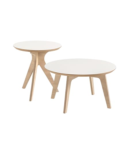 DOMINIS Set Couchtische aus edlem Okoumé-Holz – 2 Tische mit weißer Laminatplatte – Für Wohnzimmer und Eingangsbereich – Handgefertigt – Design & Qualität Made in Italy – Ø 45cm H 48cm + Ø 65cm H 35cm von DOMINIS