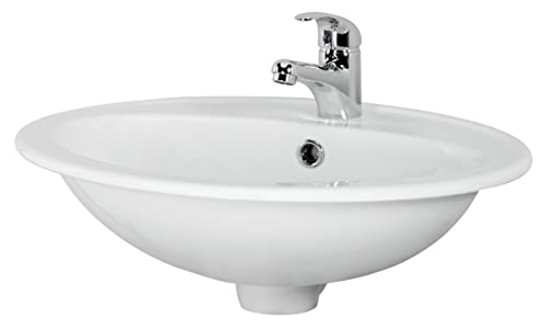 CERSANIT Waschbecken Oval | BxT: 53,5 x 41 cm | Unterbauwaschbecken | Handwaschbecken | Zentrales Hahnloch und Überlauf | Waschbecken aus Keramik | Glasierte Oberfläche | Weiß von cersanit