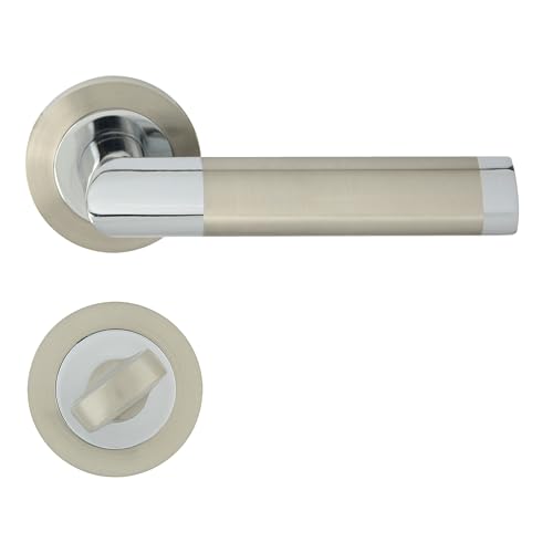 domino Türgriff Drückergarnitur WC -Badezimmer Set Rund-Rosette Türklinke für Bürotür, Kellertür & Innentür Türbeschläge aus Aluminium Chrom/Nickel Türdrückergarnitur JARO-R ECO M6/M9 von domino