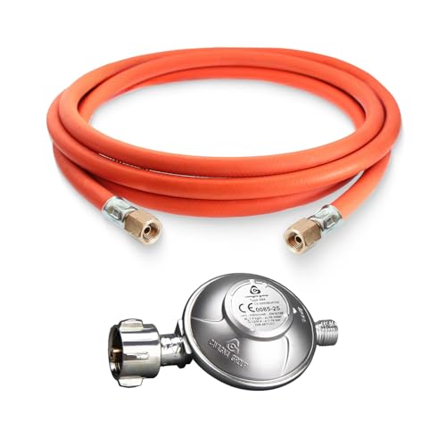 DOMINOX 1.5m Gasschlauch mit 50mbar Gasdruckregler, Industrial Gasschlauch 150cm mit Schelle 2×1/4" lks und 50mbar Druckminderer DOMINOX 1.5m Gasschlauch mit 50mbar Gasdruckregler, Industrial Gasschlauch 150cm mit Schelle 2×1/4" lks und 50mbar Druckminderer von DOMINOX
