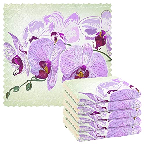 Blumen-Orchidee Küchentücher, wiederverwendbar, Geschirrtücher, Set mit 6 Stück, saugfähige Handtücher für Geschirrtücher für Fensterscheiben, Küchenzubehör von DOMIKING