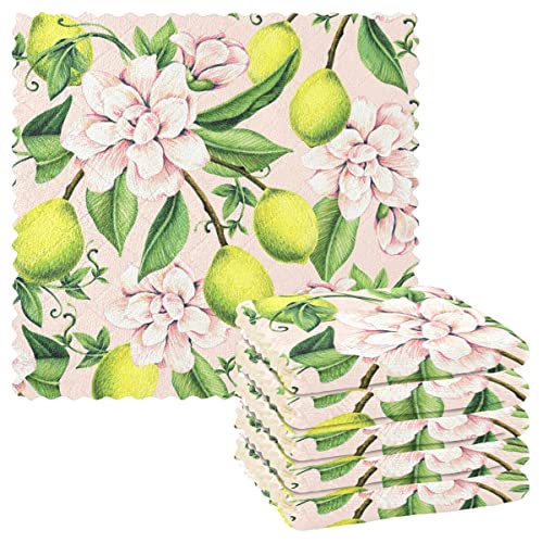Blumen Zitronen Küchentücher Wiederverwendbare Geschirrtücher Set mit 6 Stück saugfähige Handtücher für Geschirrtücher für Fensterscheibe Küchenzubehör von DOMIKING