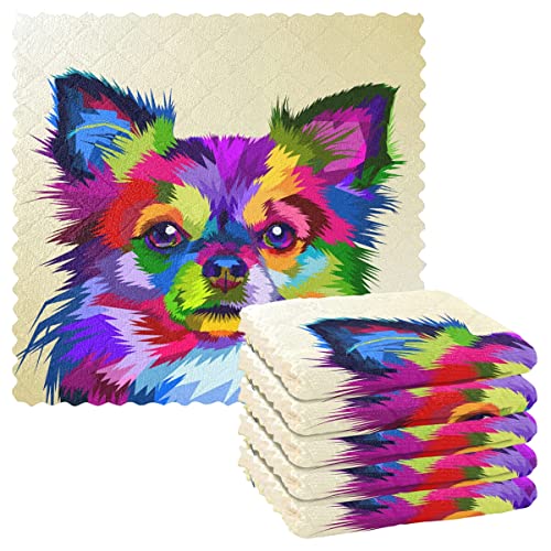 Bunte Chihuahua-Hunde-Küchentücher, wiederverwendbar, Geschirrtücher, Set mit 6 Stück, saugfähige Handtücher für Geschirrtücher für Waschküche, Küchenzubehör von DOMIKING