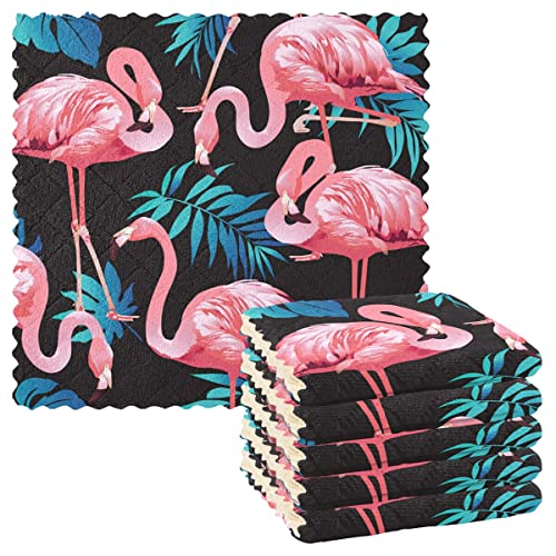 Flamingo Tropical Küchentücher Wiederverwendbare Geschirrtücher Set von 6 Stück saugfähige Handtücher zum Geschirrtücher zum Trocknen der Hände Küchenzubehör von DOMIKING